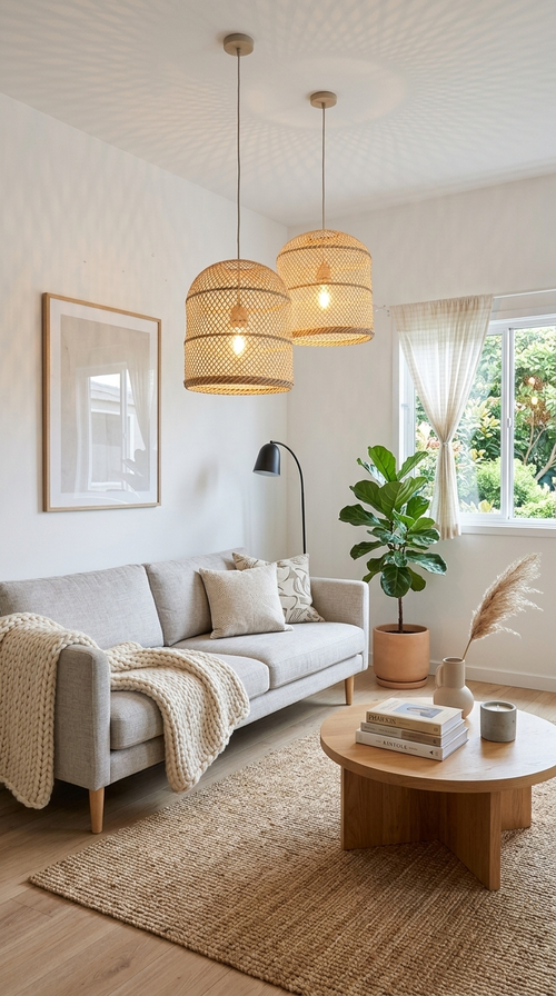 Bamboo Pendant Light Dome Diamond Weave Natural or Black E27 S/M/L Dia 20–27cm - ARUN