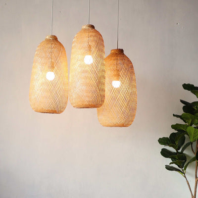 Wicker bamboo pendant light