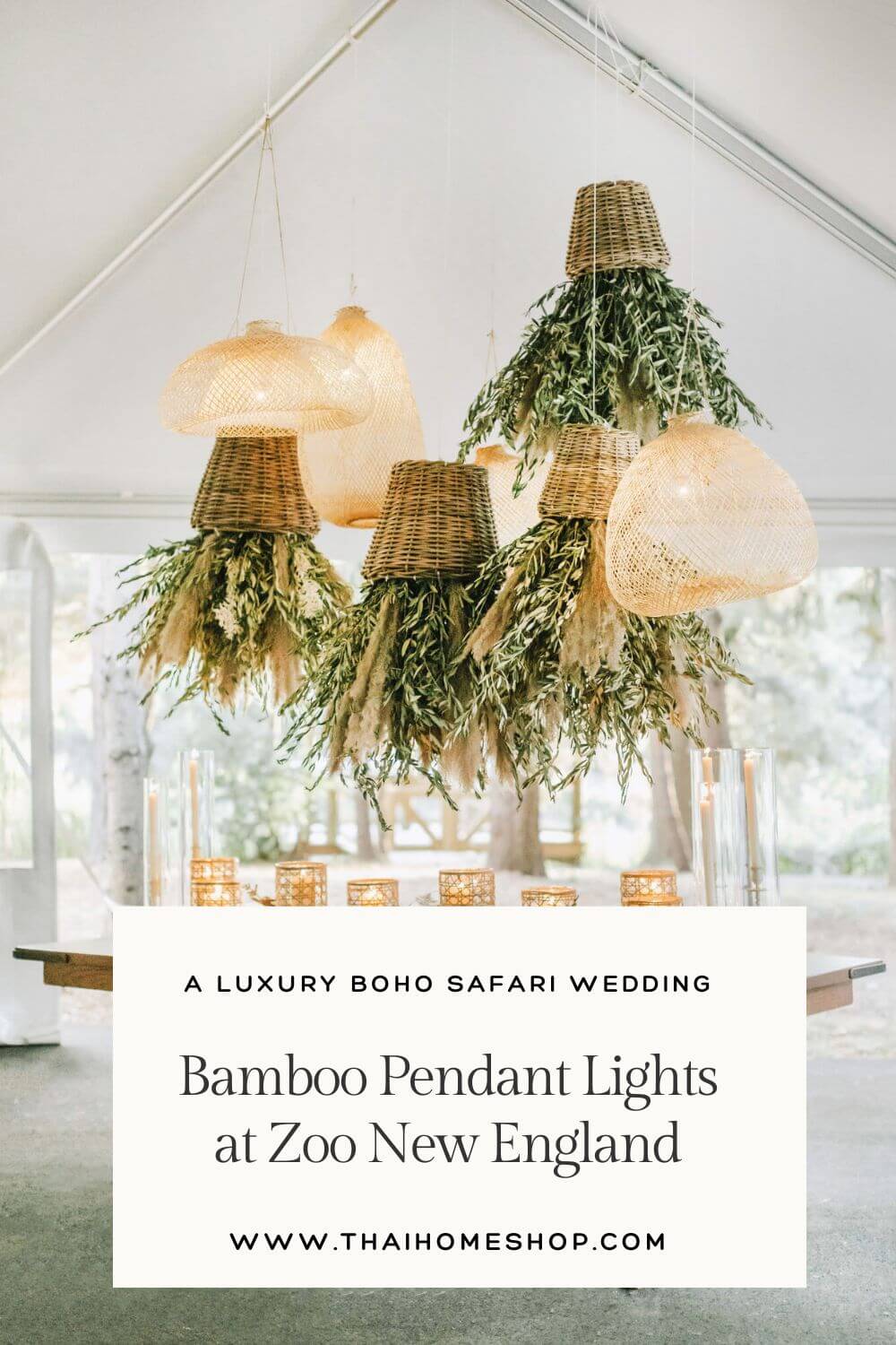 A Luxury Boho Safari Wedding: Bamboo Pendant Lights at Zoo New England