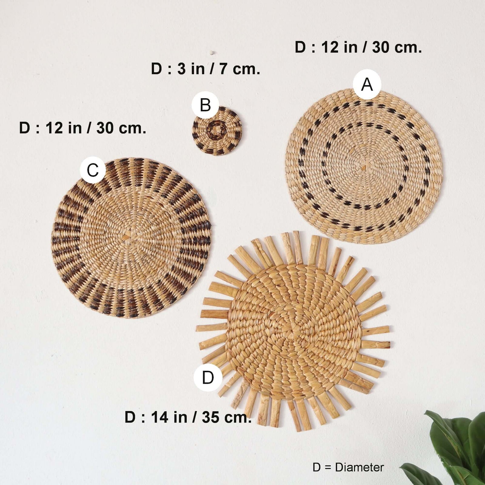 NIT CHA NAN - Wall Hanging Décor (Set of 4, Banana & Seagrass)