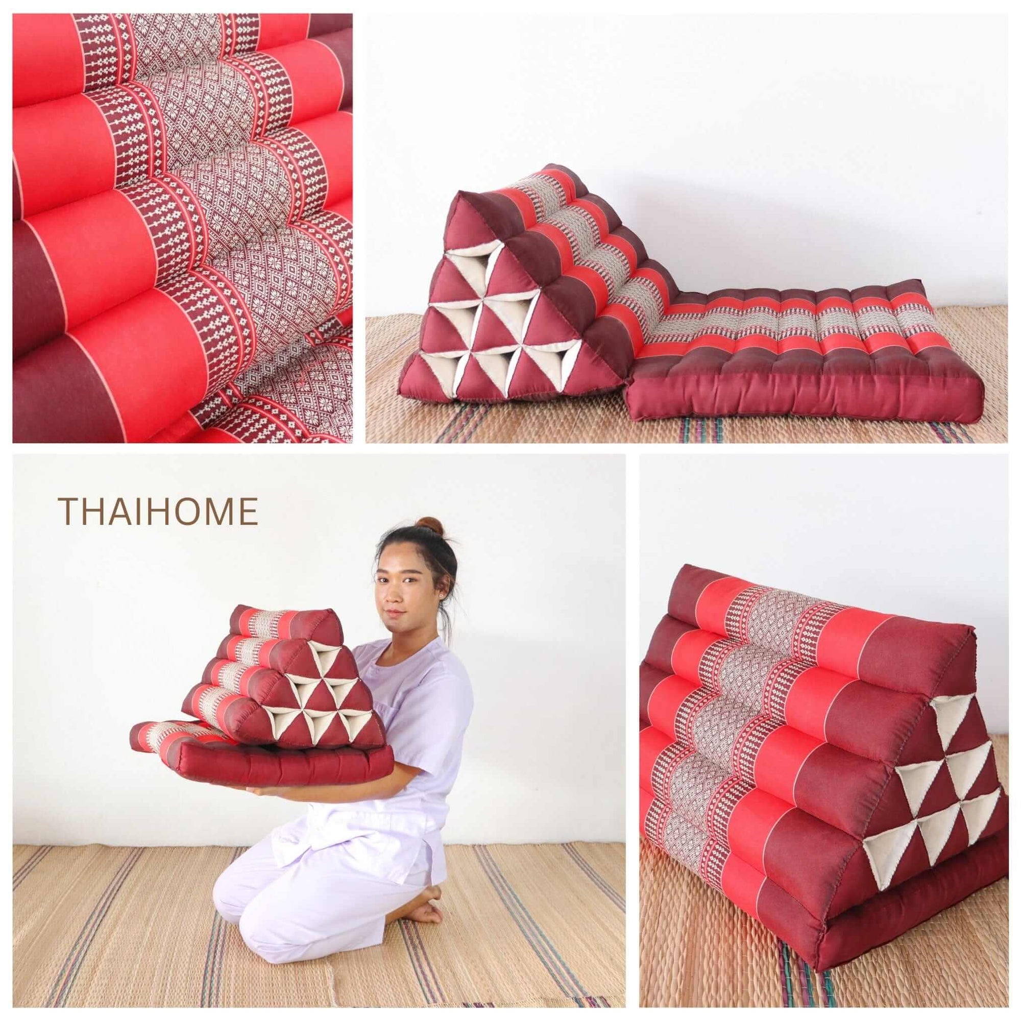 THAIHOME 1 Fold Cushion Na vi da - Thai Triangle Cushion (1 Fold - Dark Red)