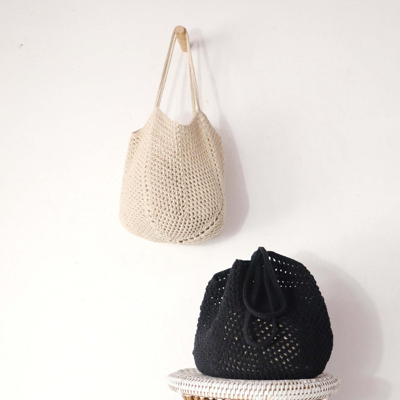Black Crochet Shoulder — straw shoulder bag styled for summer beach outings