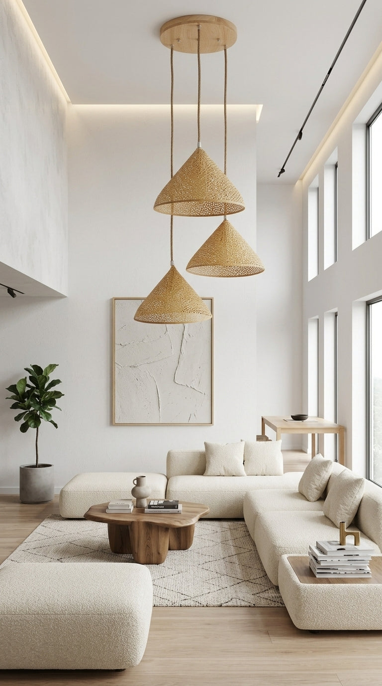 3-Light Spiral Wooden Pendant Cluster Chandelier