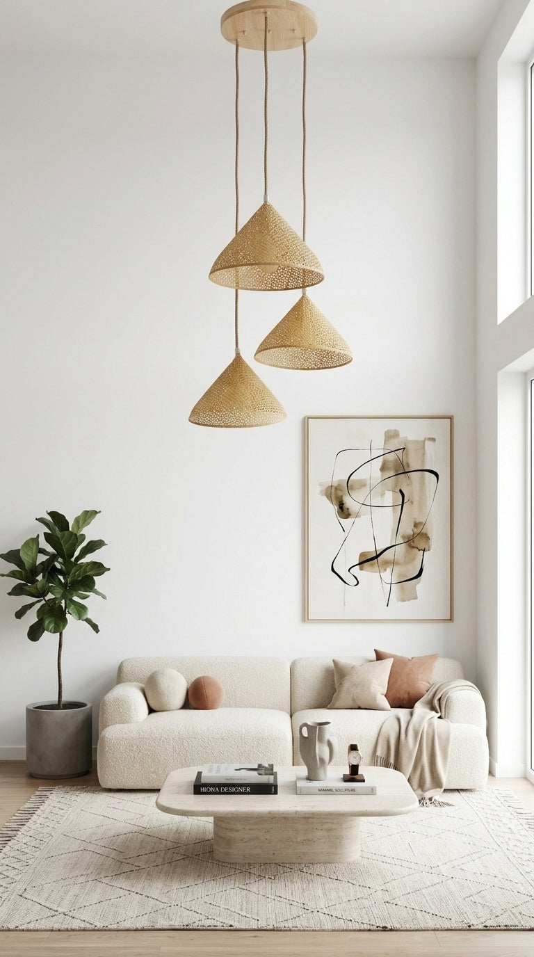 3-Light Spiral Wooden Pendant Cluster Chandelier