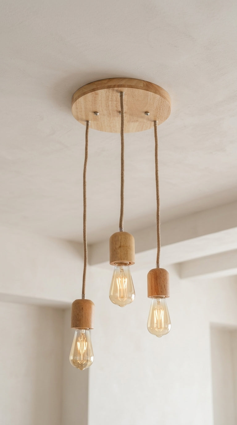 3-Light Spiral Wooden Pendant Cluster Chandelier