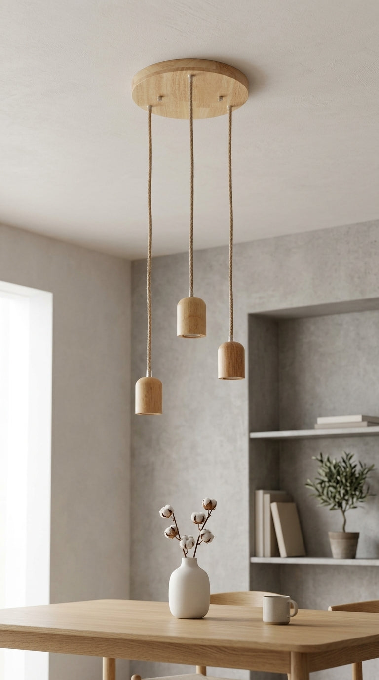 3-Light Spiral Wooden Pendant Cluster Chandelier