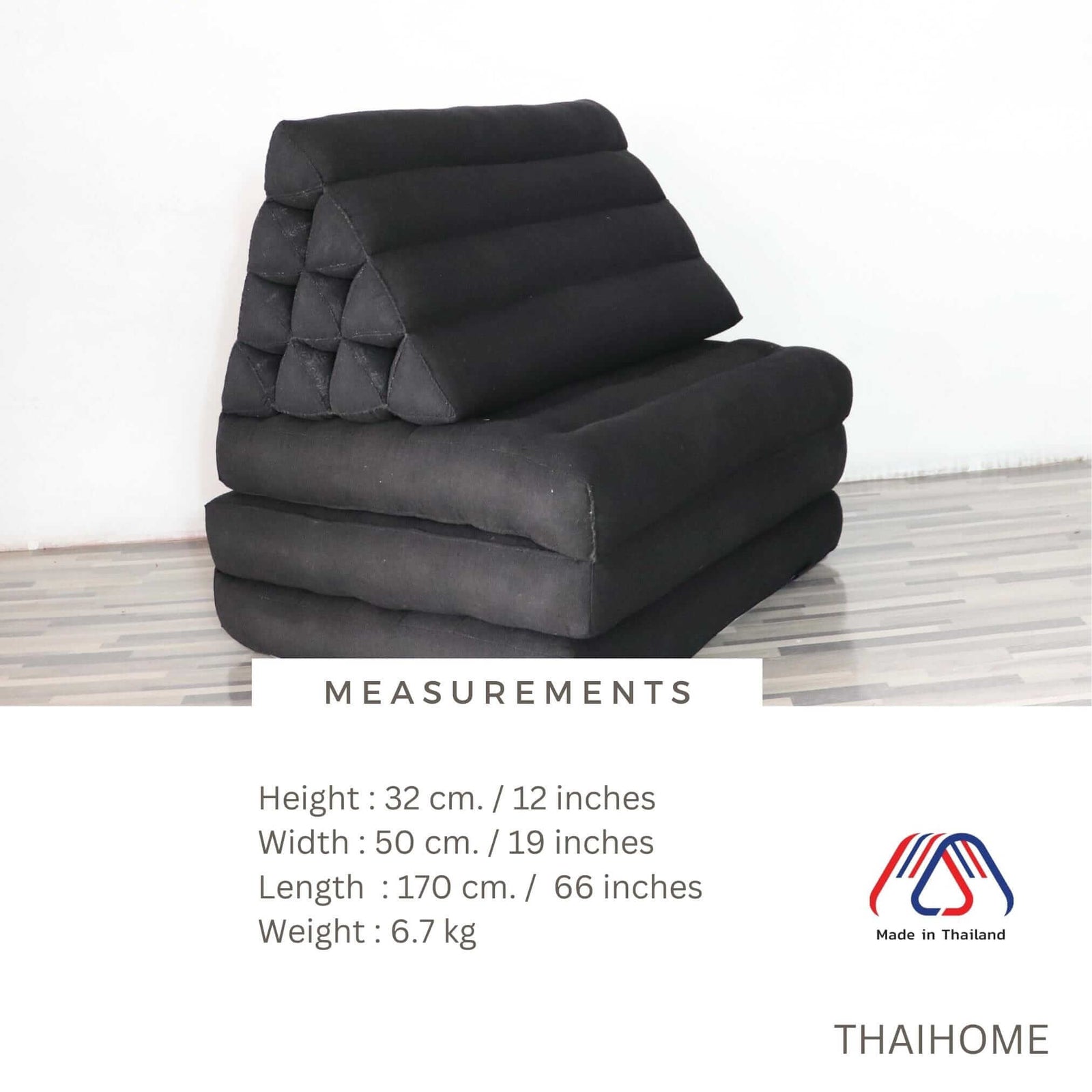 NANNETTE - Thai Triangle Cushion (3 Fold - 19 x 12 Inches - Black)