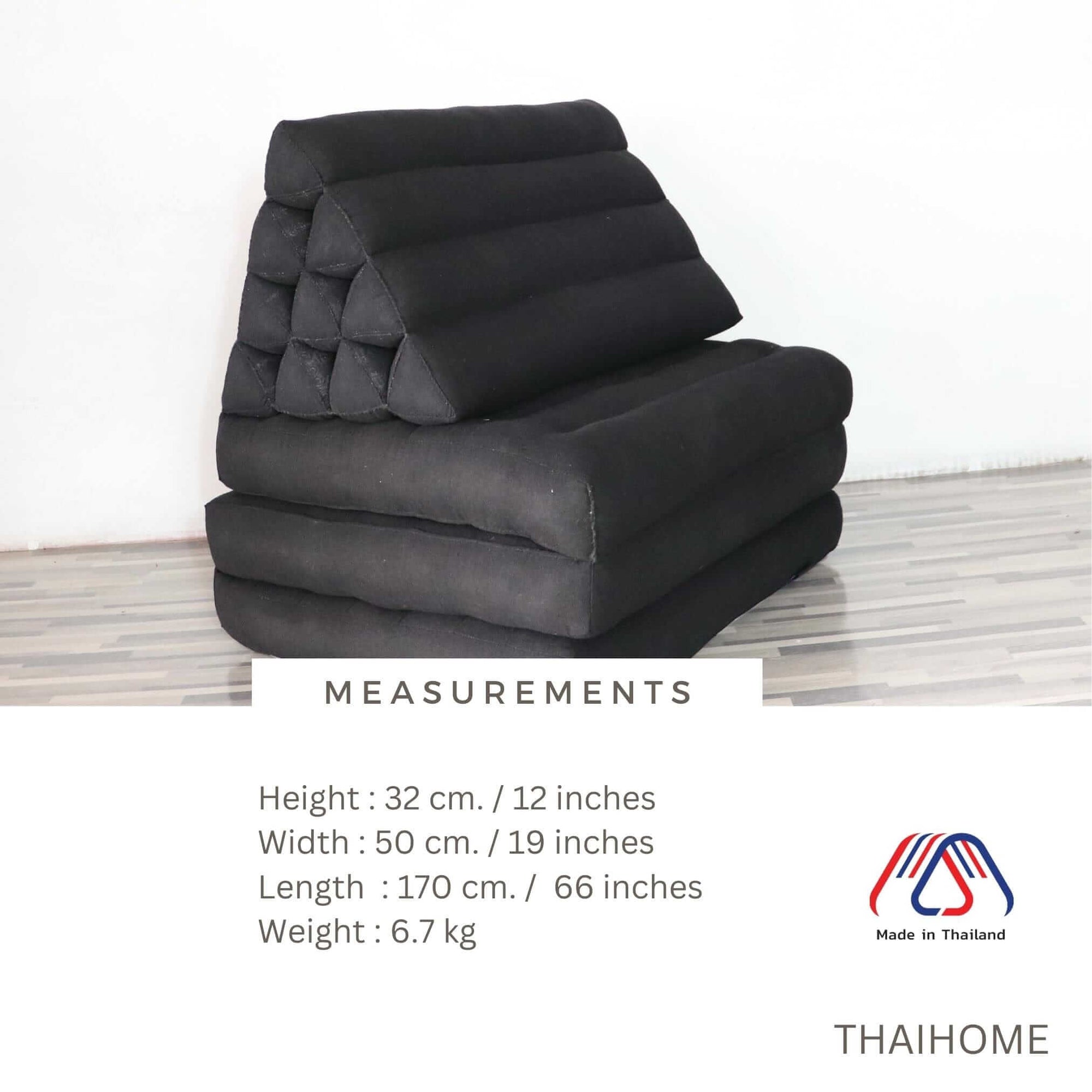 THAIHOME 3 Fold Cushion Nannette - Thai Triangle Cushion (3 Fold - 19 x 12 Inches - Black)