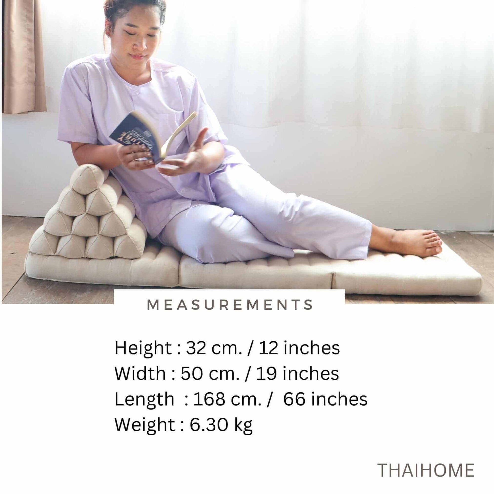 THAIHOME 3 Fold Cushion PRA PA WEE - Thai Triangle Cushion (3-Fold - White)