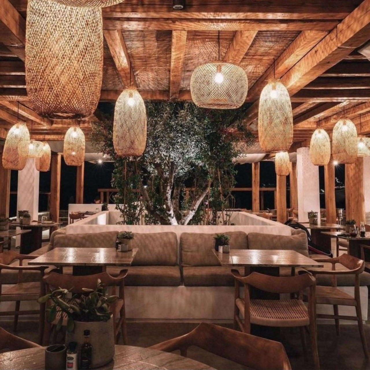 Artisan — bamboo pendant light above a dining table for warm ambient glow