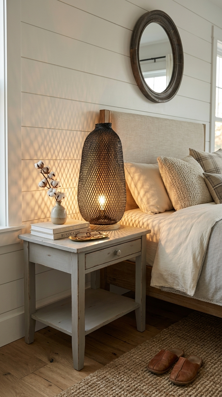 A DA handwoven bamboo boho table lamp in black on a wooden base