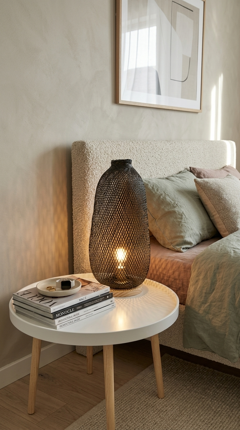 A DA - Lámpara de Mesa Boho de Bambú - Elegancia Natural Iluminada (Negro)