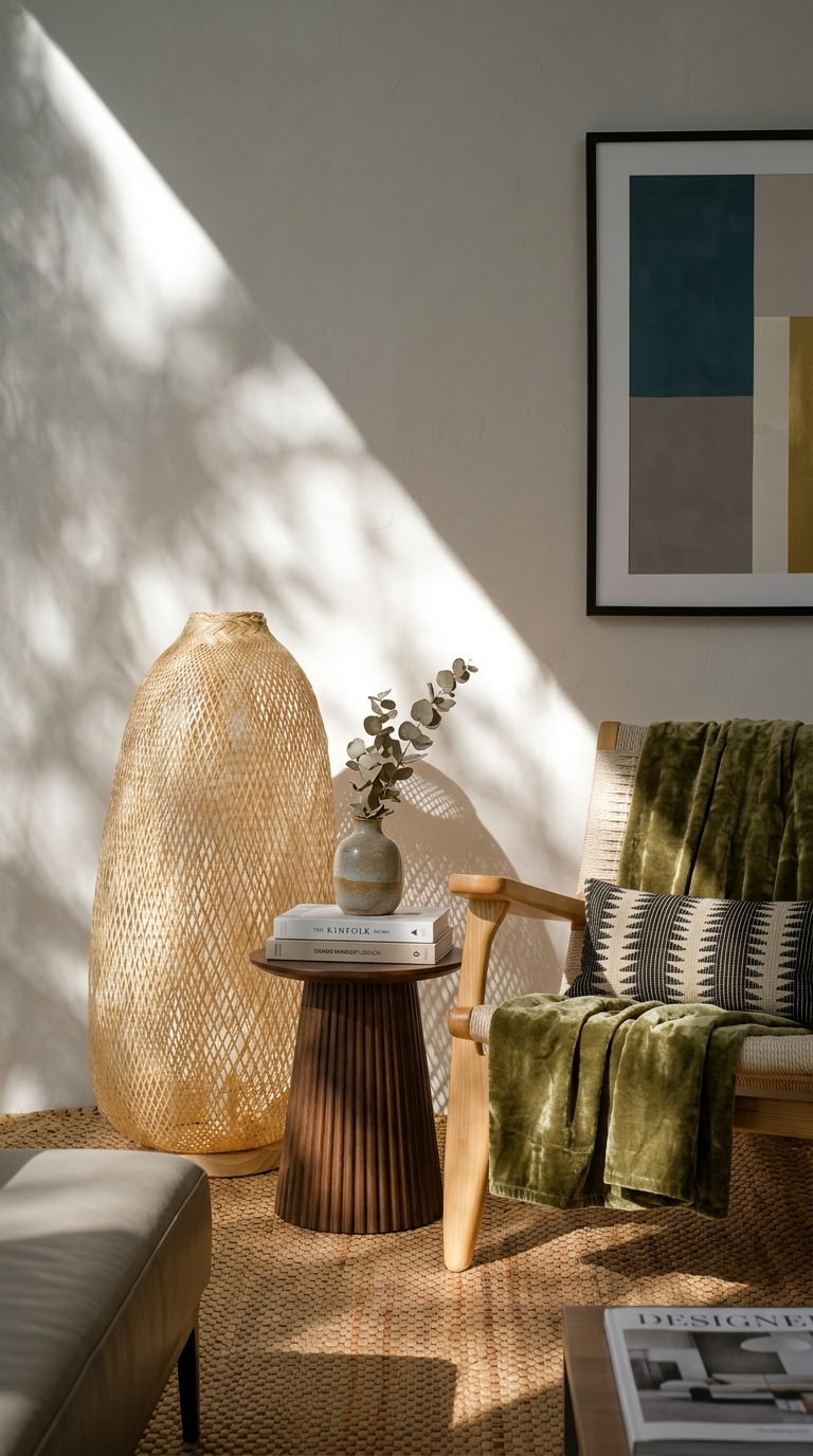 A SA RA - Lámpara de pie natural (Base de madera)