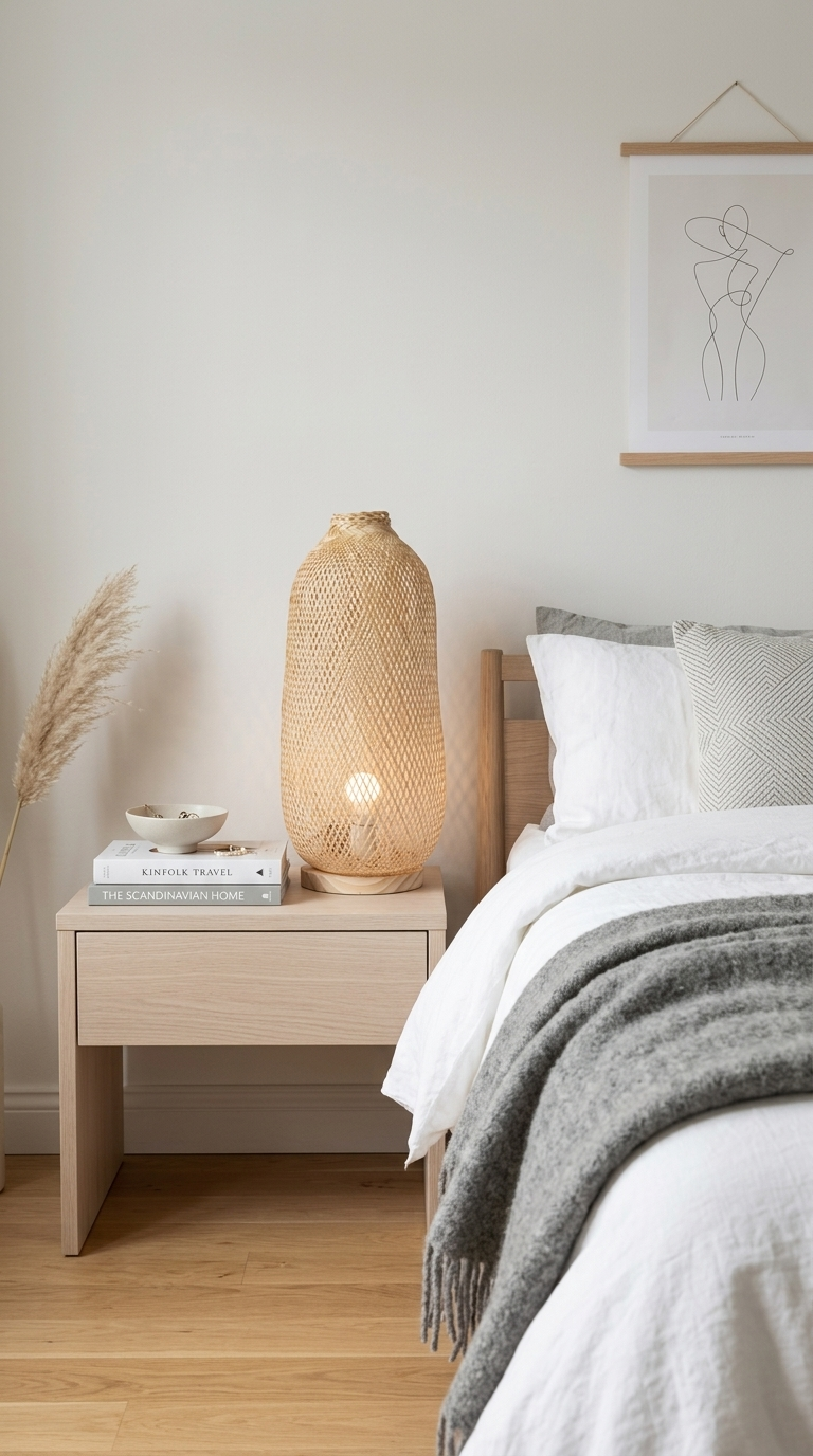 A SA RA Natural Bamboo Floor Lamp with Wooden Base