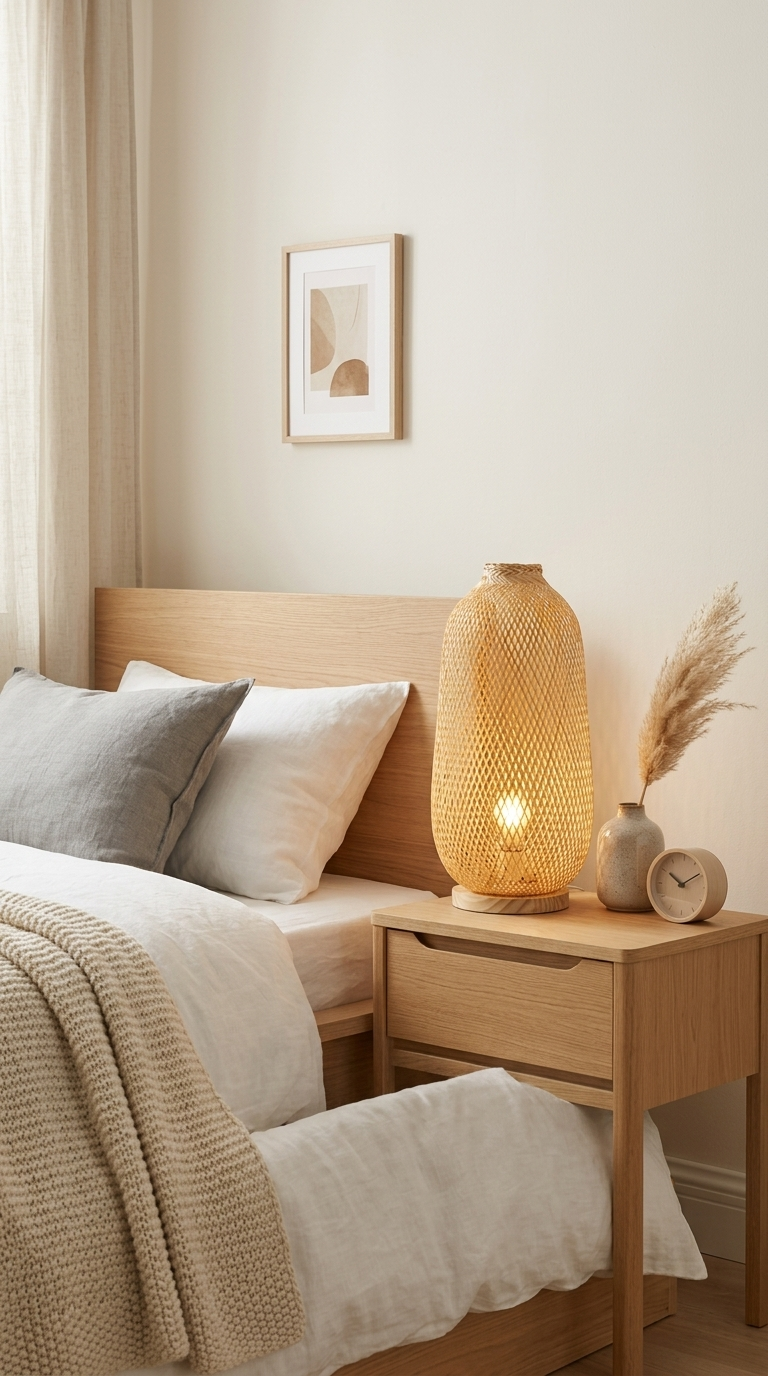 A SA RA - Lámpara de pie natural (Base de madera)