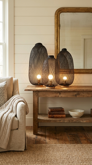Black Bamboo Boho Floor Lamp, Handwoven, Sizes XS-XXXL, US/UK/EU/AU Plug - A WA RA, shown in a room