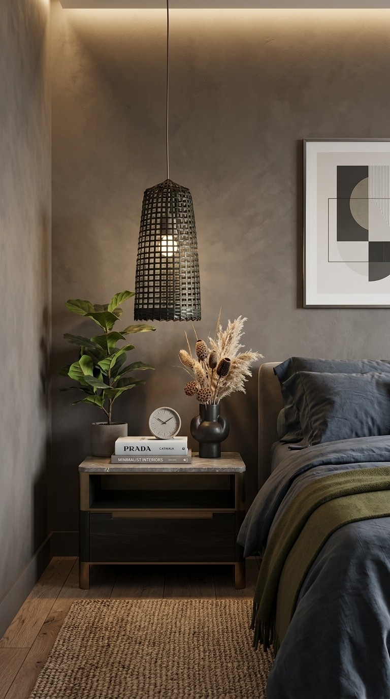 Black Bamboo Pendant Light Shade — Woven Boho Hanging Ceiling Lamp, 35-38cm