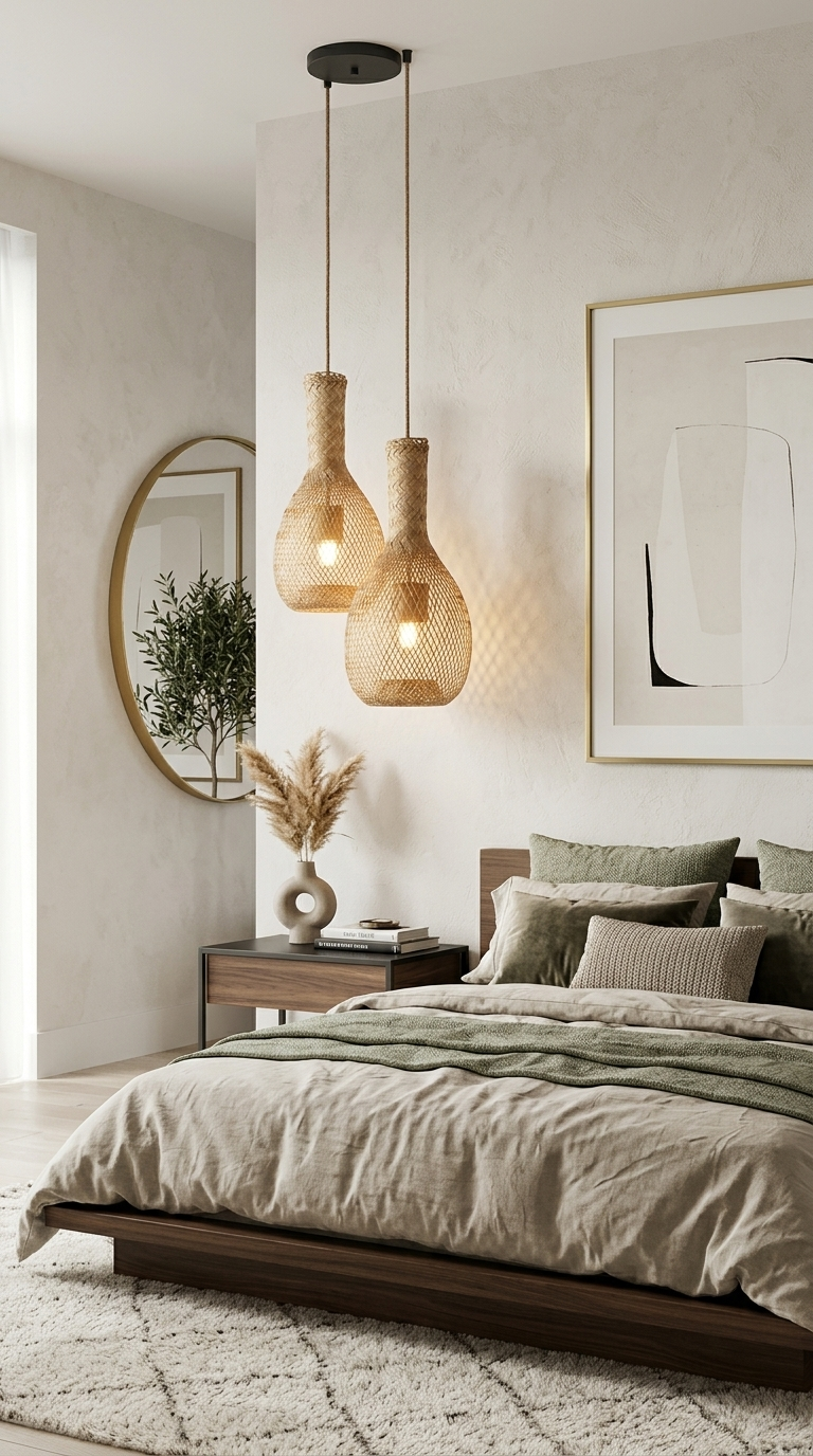 Bamboo Pendant Light Shade — Woven Boho Handmade Hanging Natural Ceiling Lamp