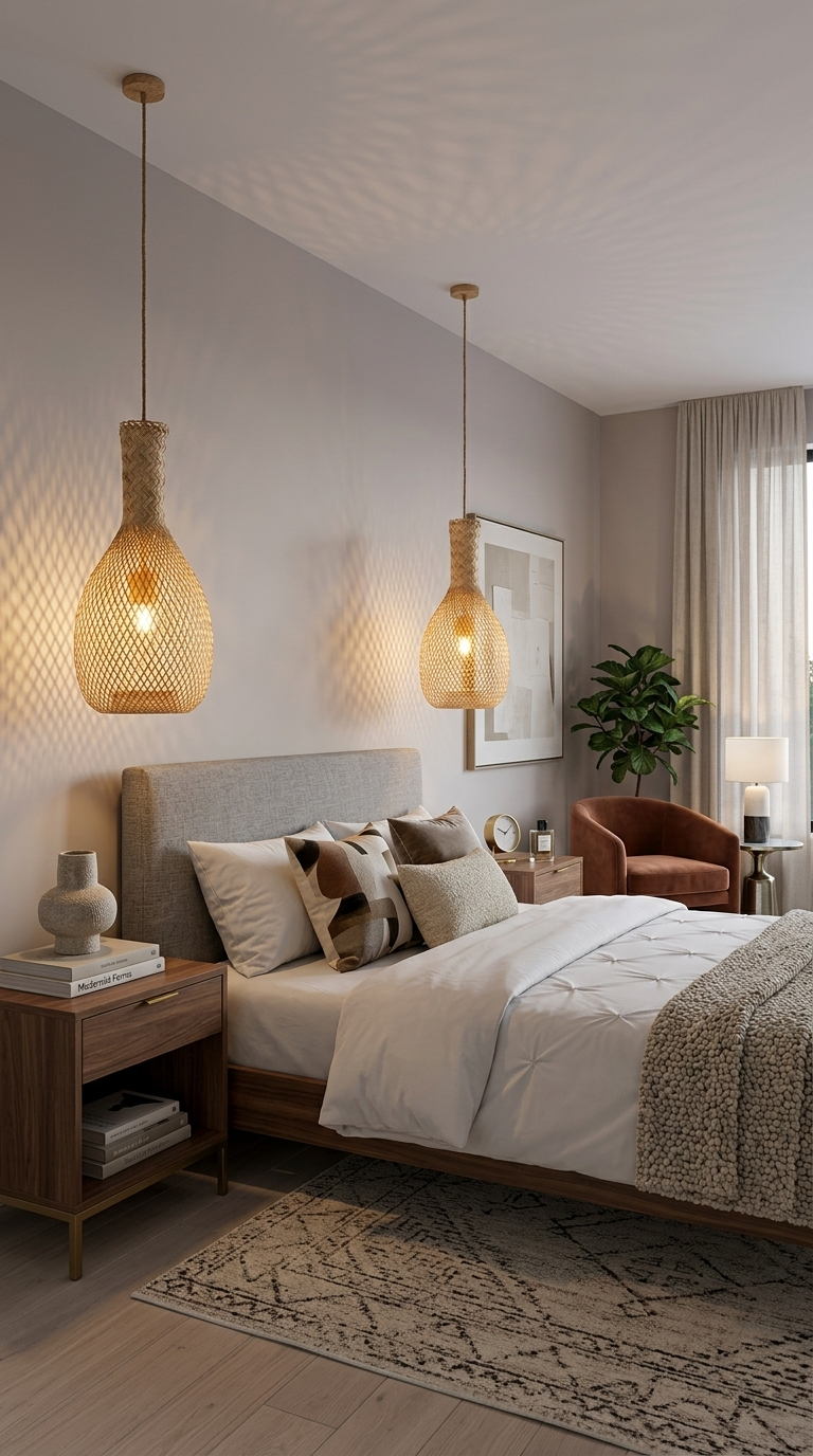 Bamboo Pendant Light Shade — Woven Boho Handmade Hanging Natural Ceiling Lamp