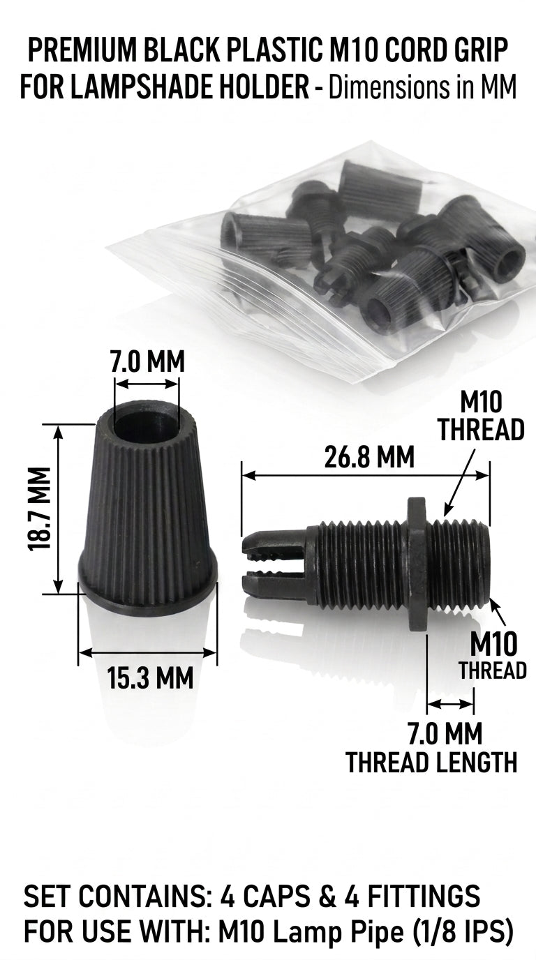 Black Cord Grips Lampshade Holder – Plastic Screw Style Cord Grip (20 pcs.)