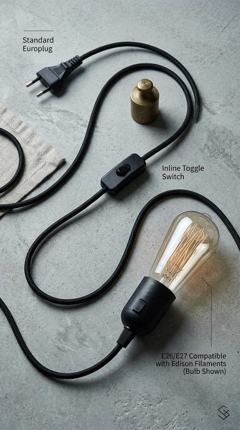 Schwarzer US-Plug-in-Lampensatz mit Schalter für Pendelleuchte