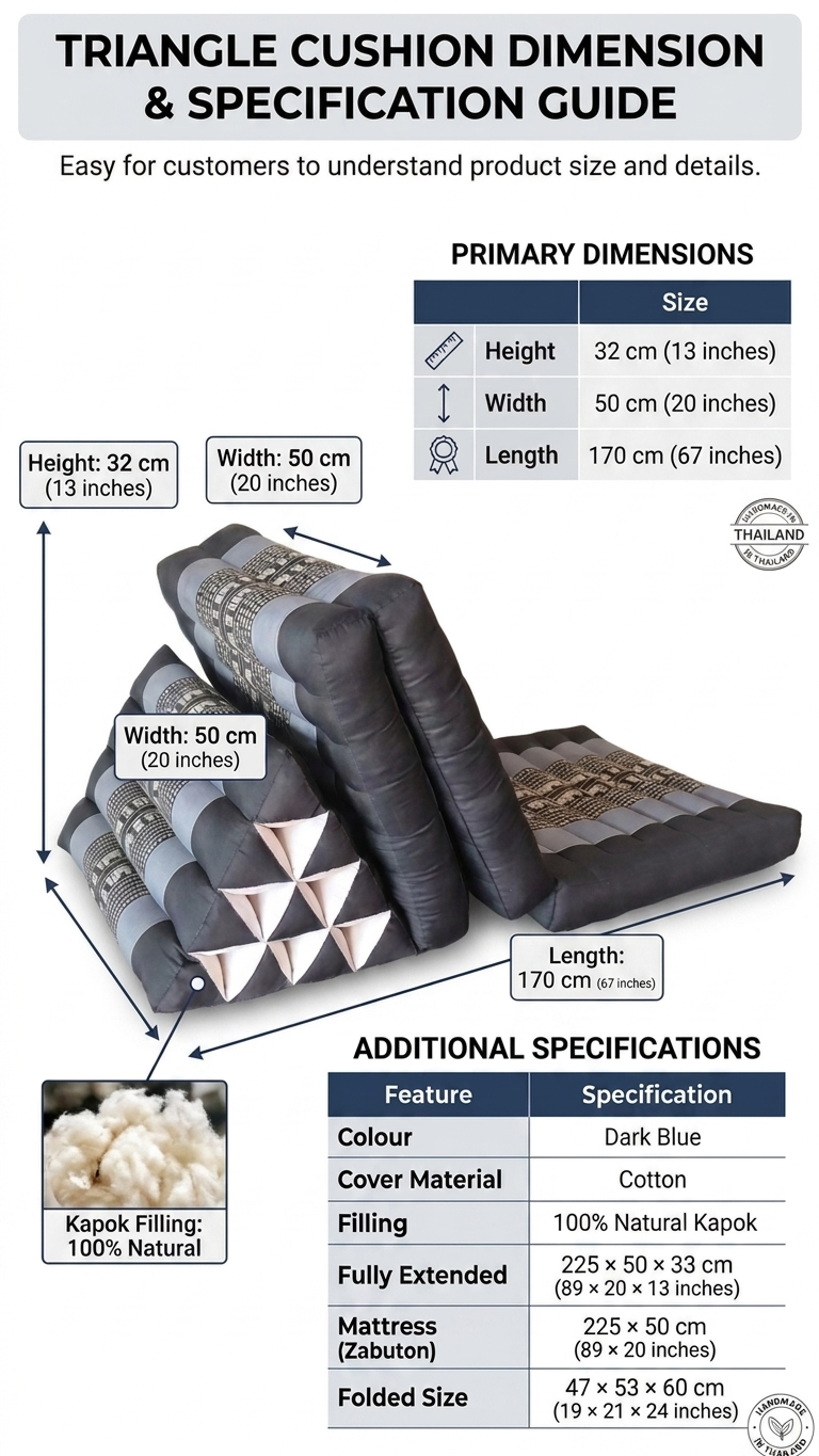 CHON NA KAN - Coussin triangulaire thaïlandais (3 plis - Bleu foncé)