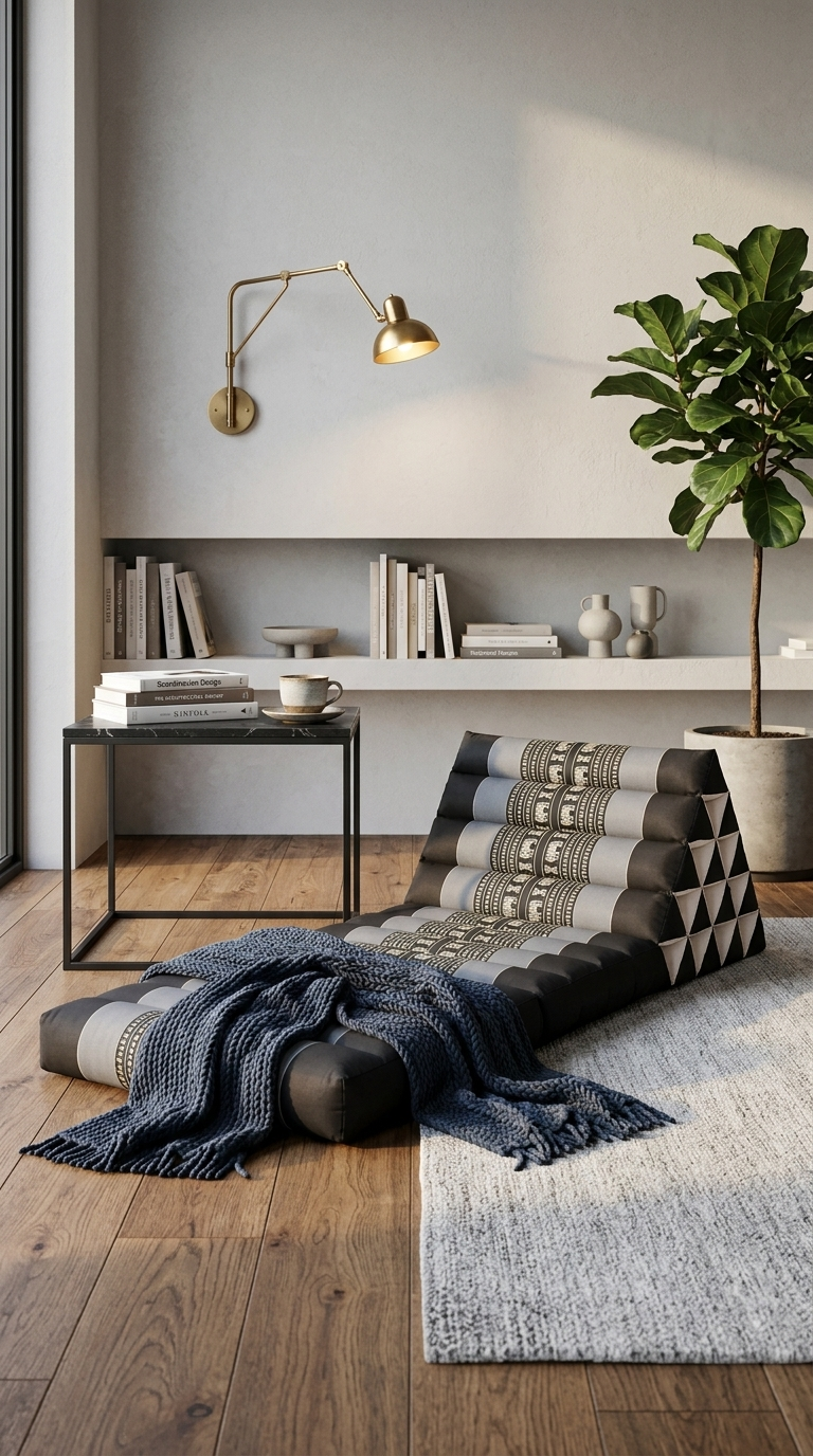 CHON NA KAN - Coussin triangulaire thaïlandais (3 plis - Bleu foncé)
