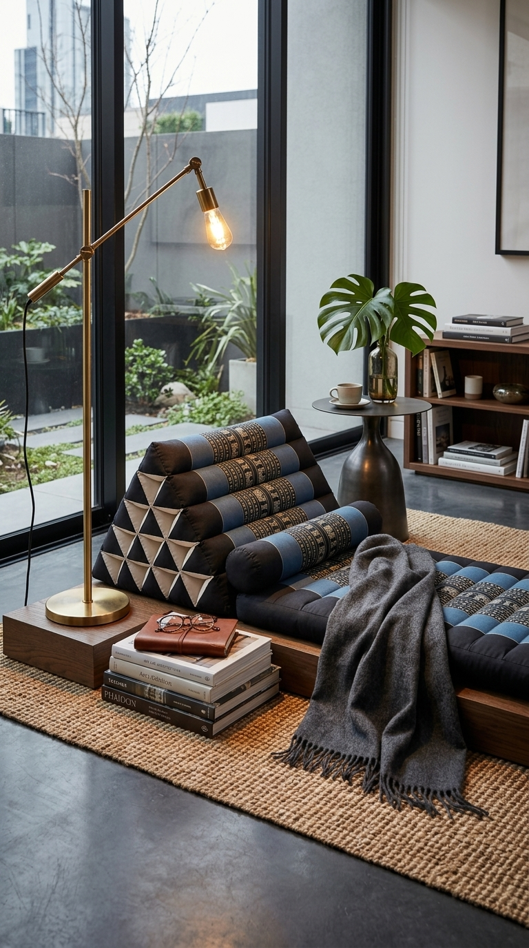 CHON NA KAN - Coussin triangulaire thaïlandais (3 plis - Bleu foncé)