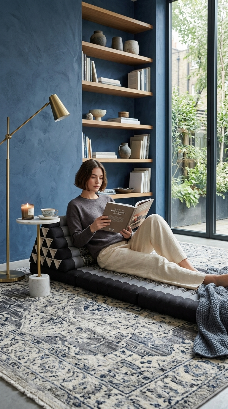 CHON NA KAN - Coussin triangulaire thaïlandais (3 plis - Bleu foncé)