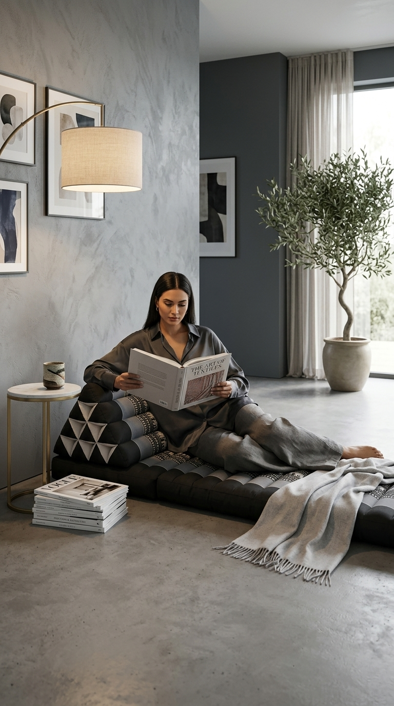 CHON NA KAN - Coussin triangulaire thaïlandais (3 plis - Bleu foncé)