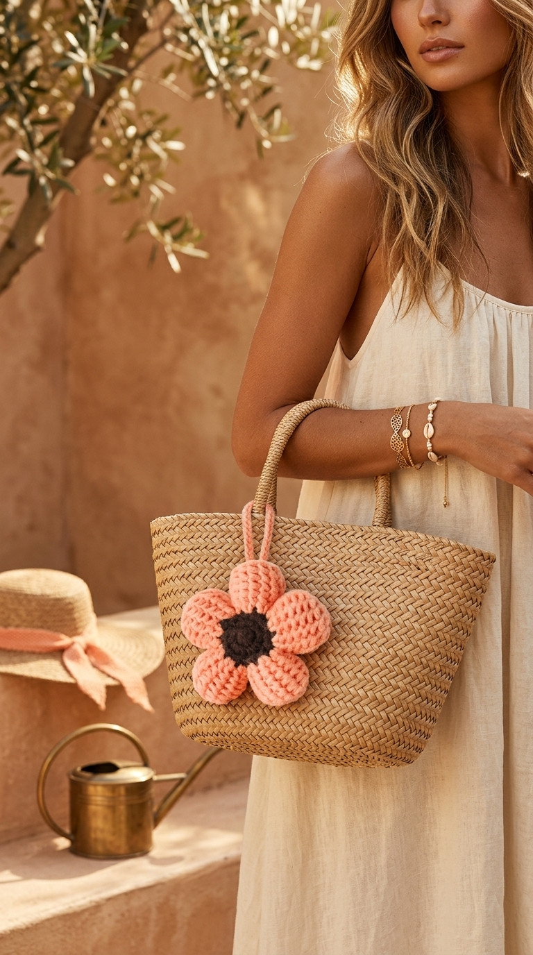 Porte-clés de fleurs au crochet fait à la main