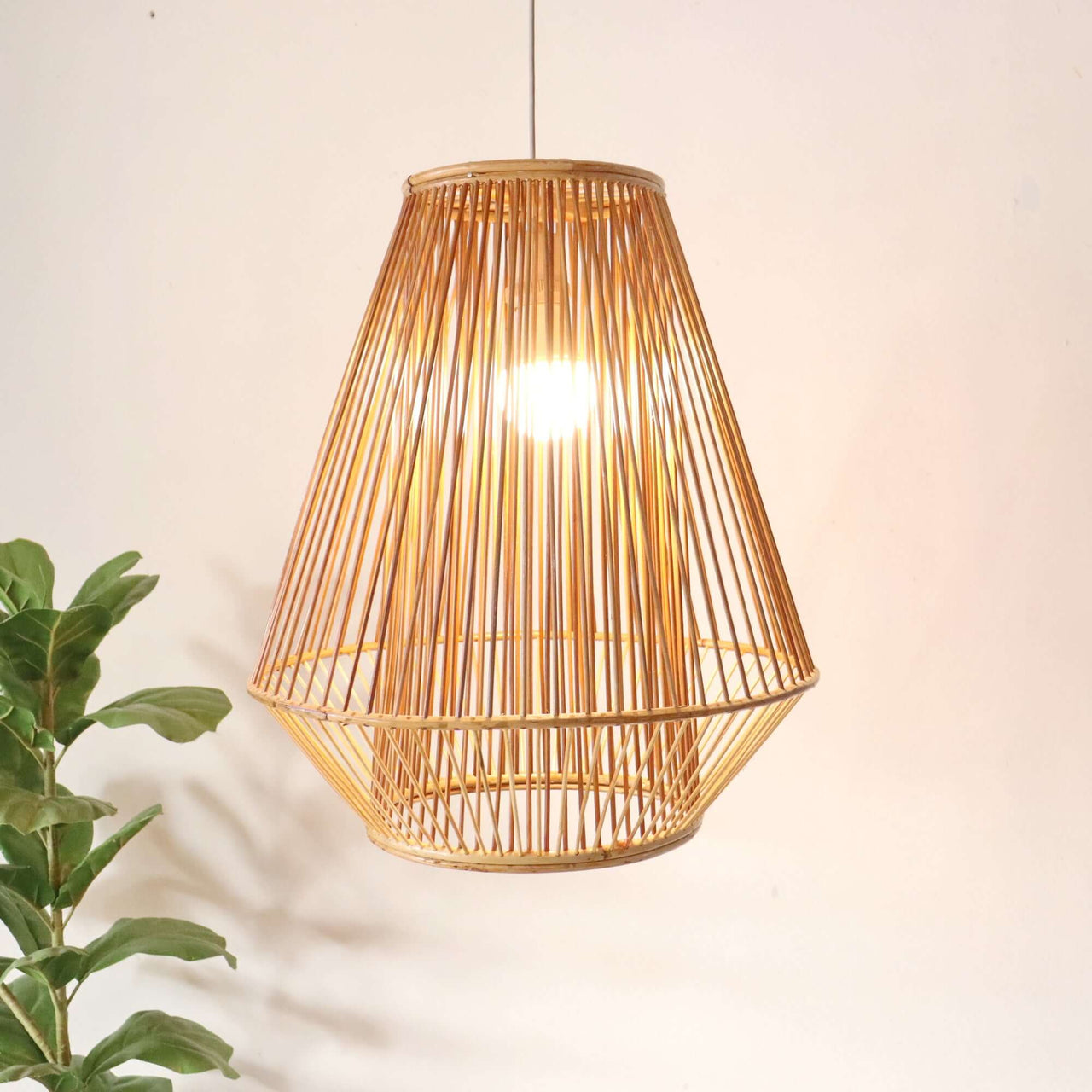 LALARIN handwoven bamboo pendant light shade with natural woven texture, by Thai artisans