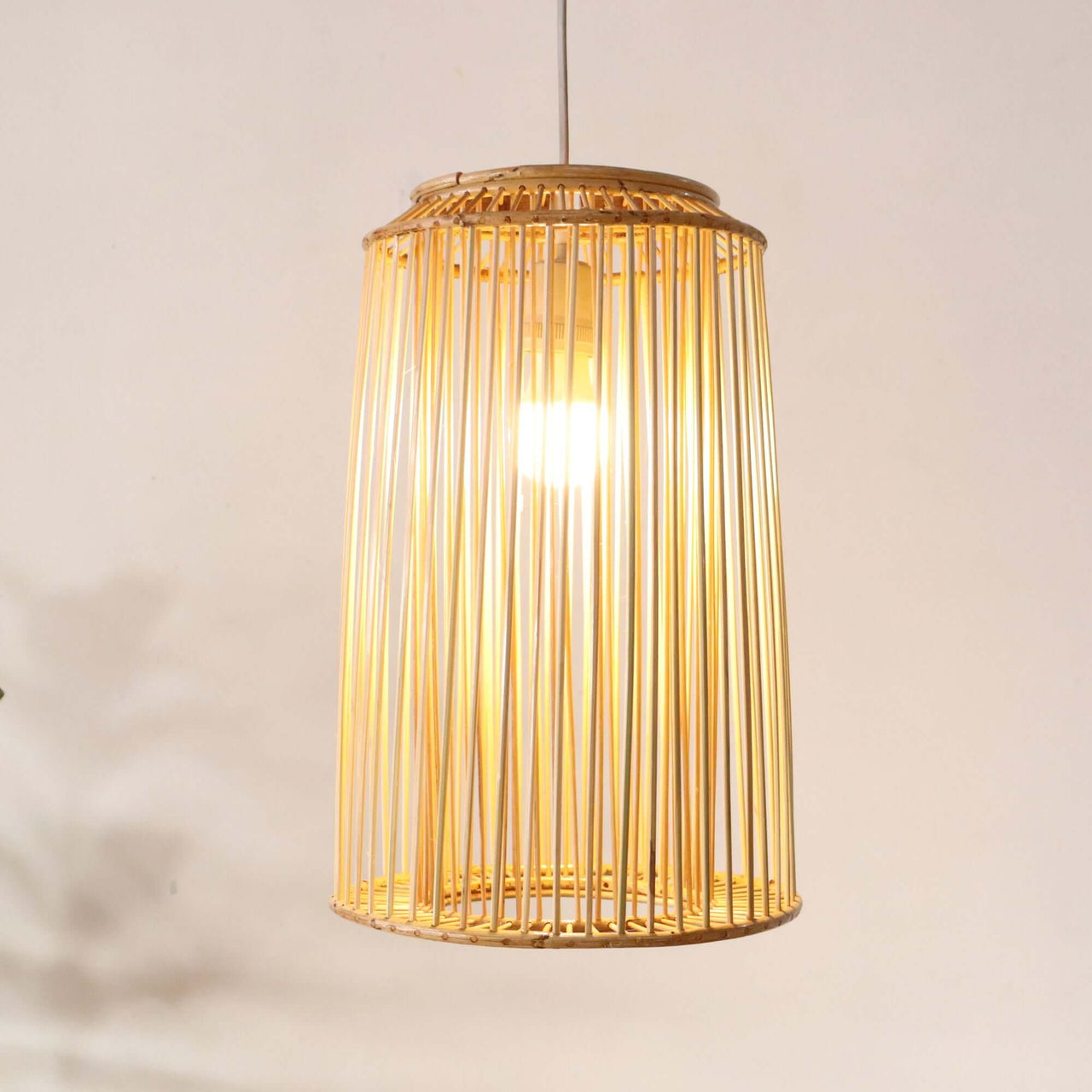 SANGSAN handwoven rattan pendant light shade with natural woven texture, by Thai artisans