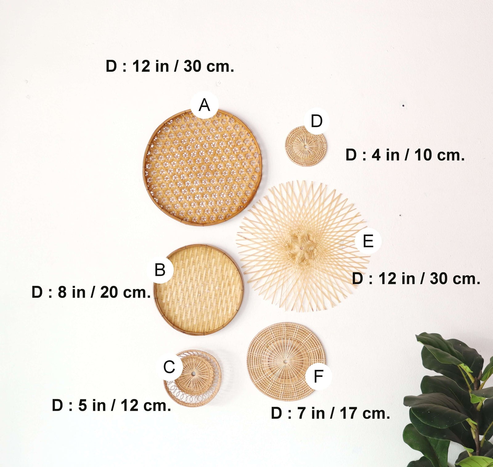 Bamboo and Rattan Wall Hanging Decor Set of 6 - MA DI SON