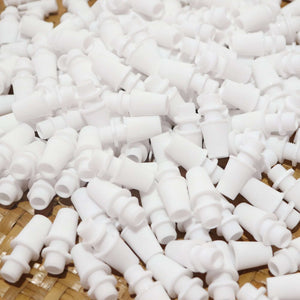 White Cord Grips Lampshade Holder – Plastic Screw Style Cord Grip (20 pcs.) scattered on a surface.