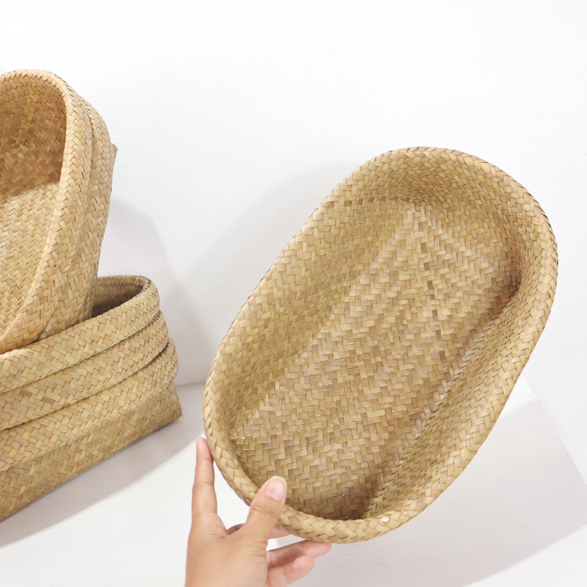 Nattalee Oval Pandanus Basket Set 0f 2 - Vintage Style Handwoven Home Essential