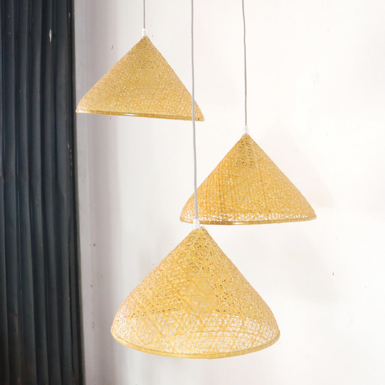 YEN handwoven bamboo pendant light with natural woven texture, by Thai artisans