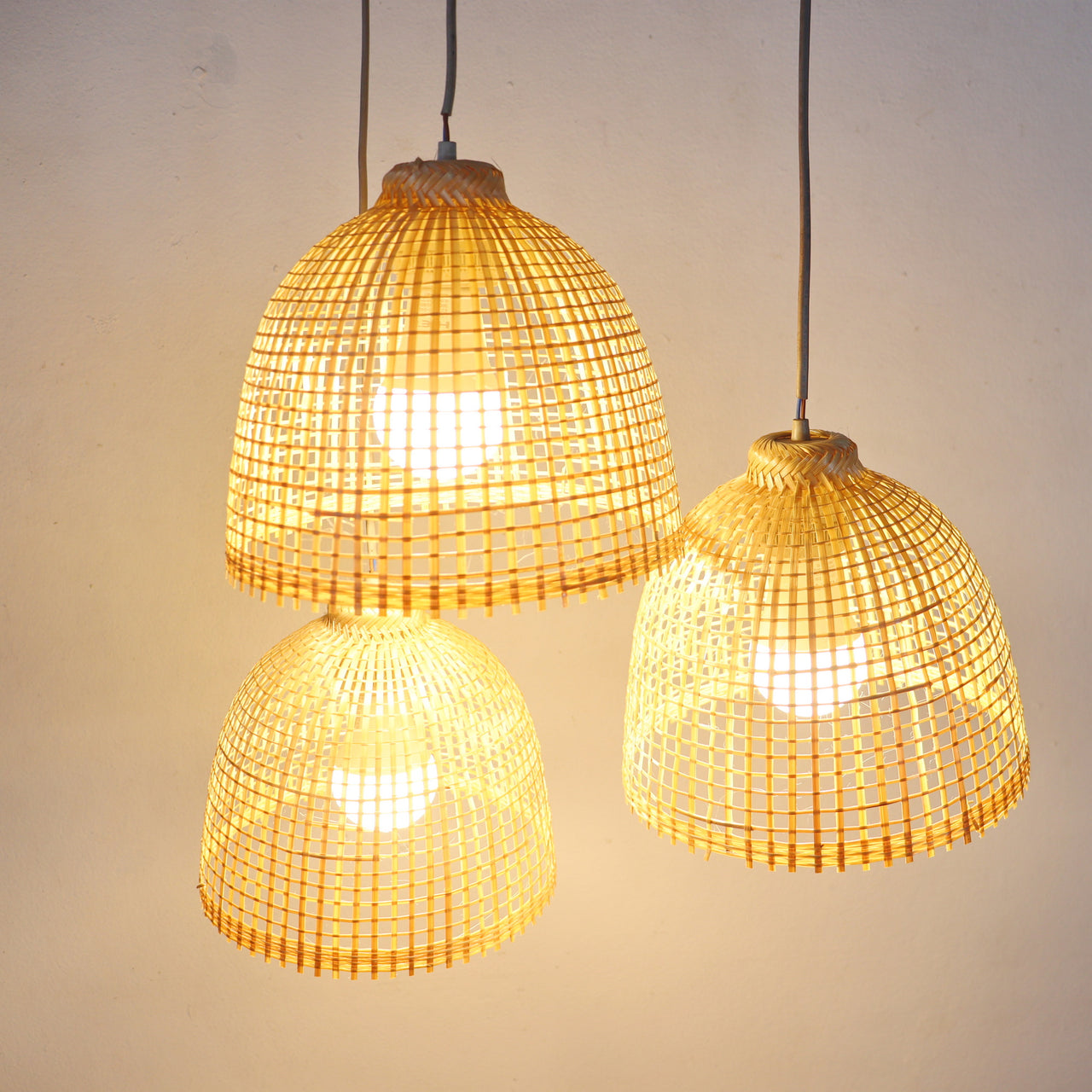 SAMA handwoven bamboo pendant light shade with natural woven texture, by Thai artisans