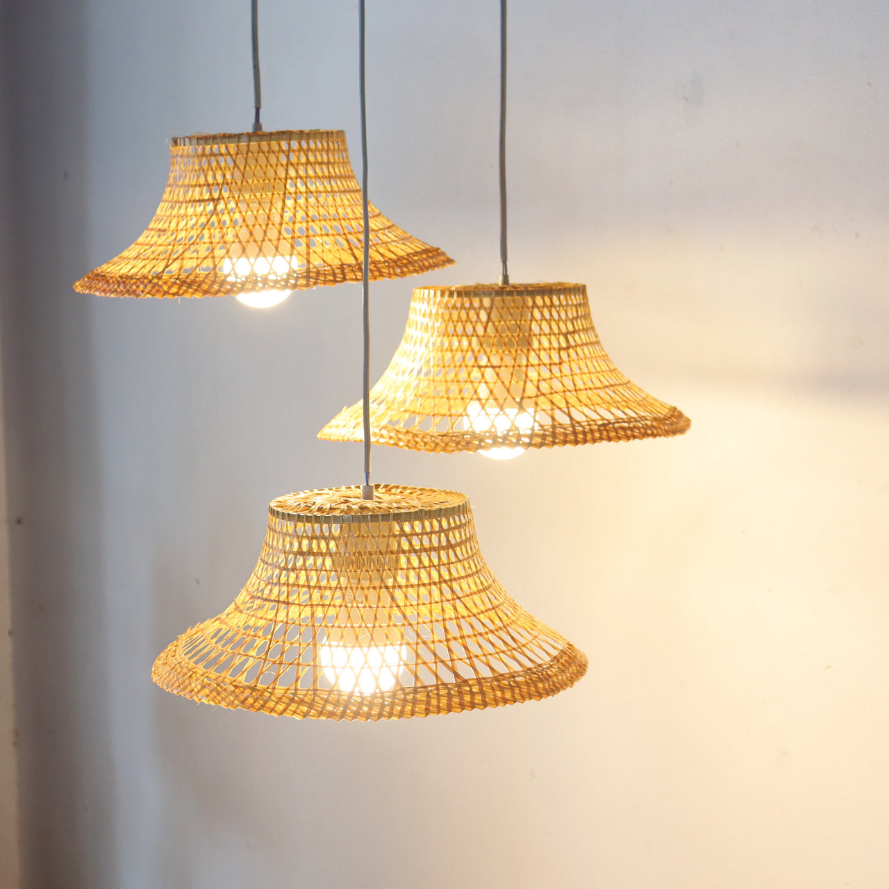 ANANDA handwoven bamboo pendant light with natural woven texture, by Thai artisans