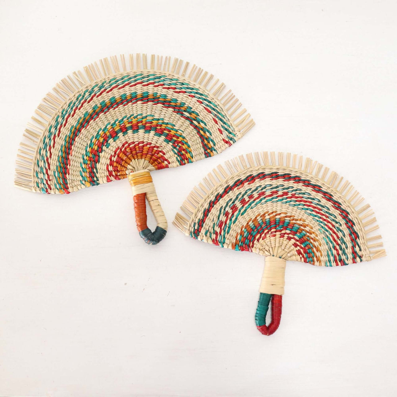 LA LA VAN – Handwoven Fan (Wall Hanging & Hand Fan) - Colorful artisan craft fans on a white background.