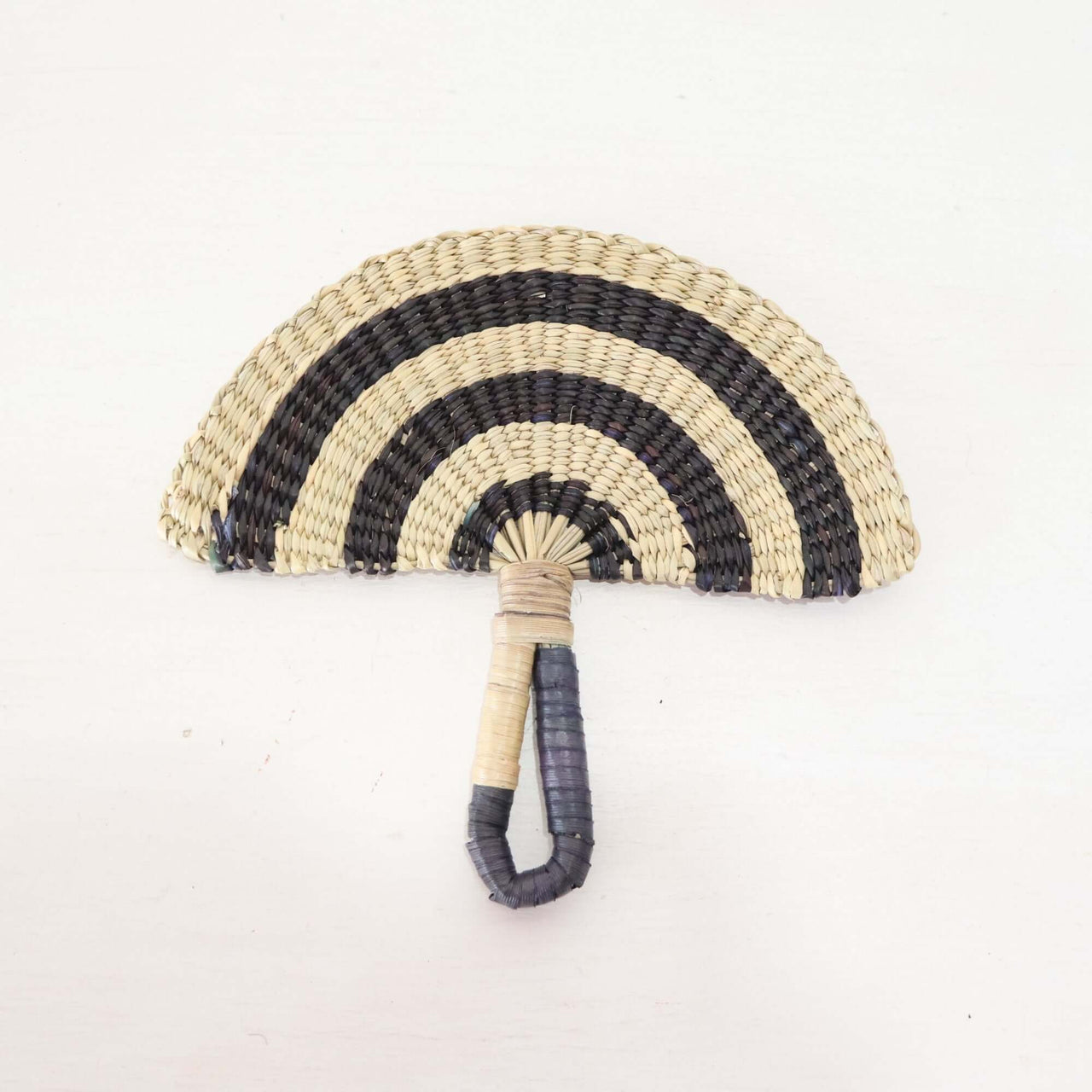 LA LIN – Handwoven Fan (Wall Hanging & Hand Fan) | Black & White, beautifully crafted with a striped design.