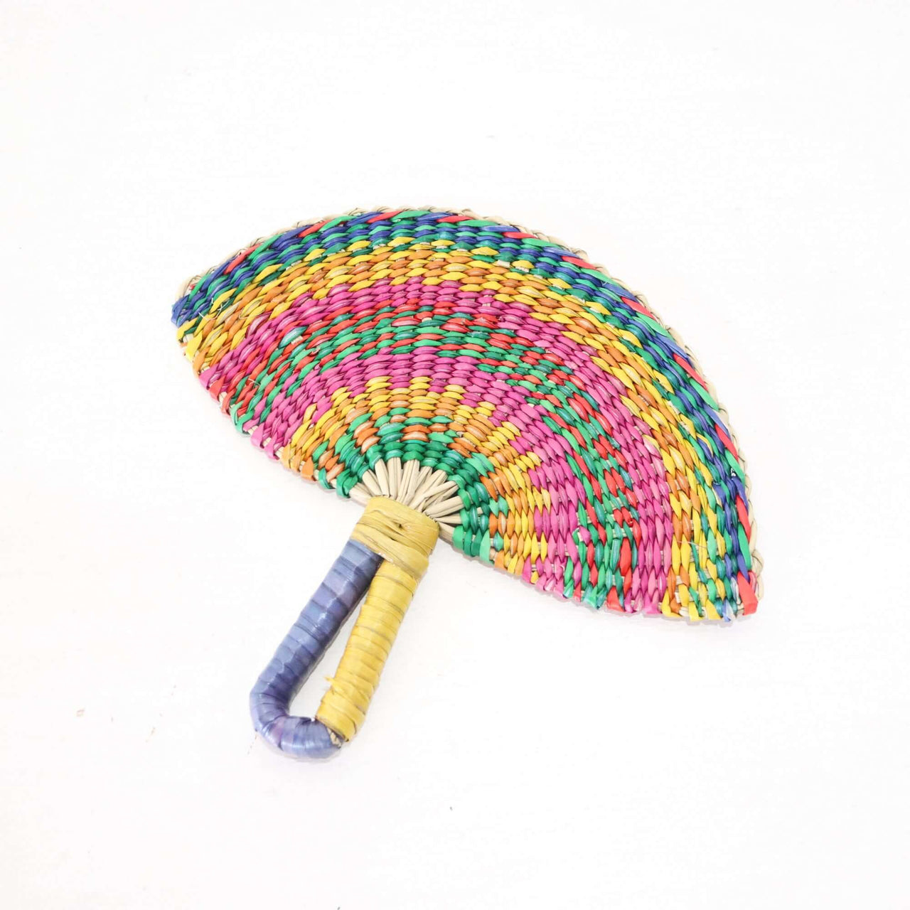 LA LA VAN – Handwoven Fan (Wall Hanging & Hand Fan) featuring vibrant multicolour patterns and a wrapped handle.