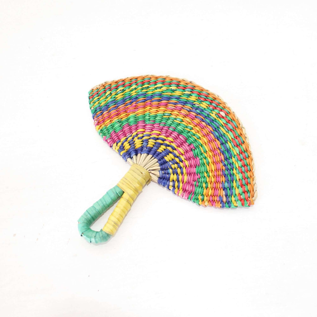 LA LA VAN – Handwoven Fan (Wall Hanging & Hand Fan) featuring vibrant multicolour patterns and a stylish handle.