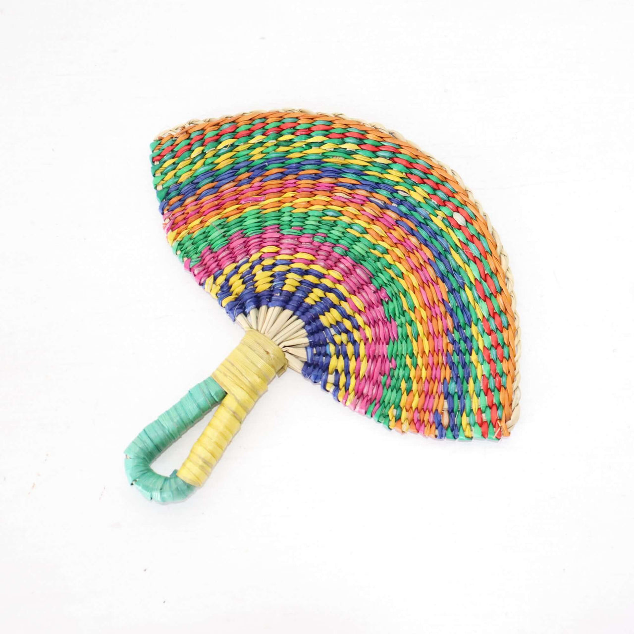 LA LA VAN – Handwoven Fan (Wall Hanging & Hand Fan) with colorful vibrant patterns and a wrapped handle.