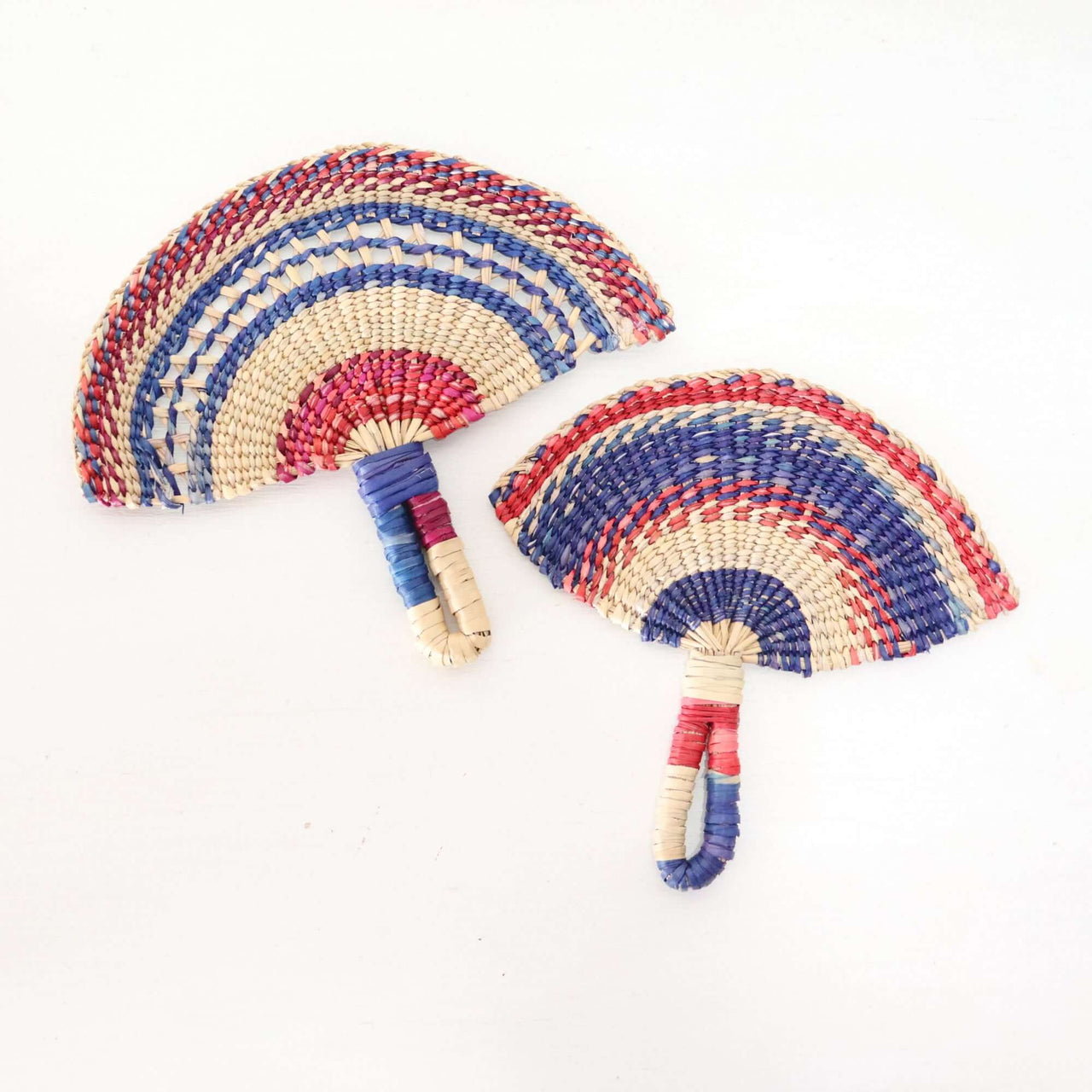 LA LA VAN – Handwoven Fan (Wall Hanging & Hand Fan) featuring multicolour patterns and wrapped handles.
