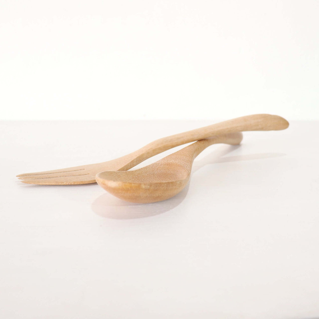 SA LIN THIP Wooden Salad Fork and Spoon Set on a white background, showcasing handcrafted wooden utensils.