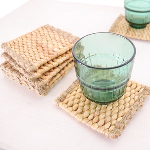 KA NOK PUN Water Hyacinth Boho Coaster Set of 4