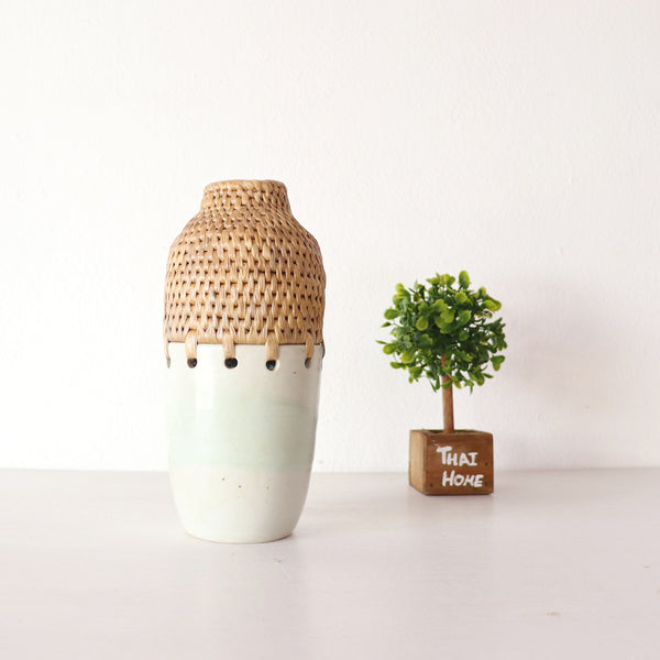 RA NI Ceramic and Hand woven seagrass Vase