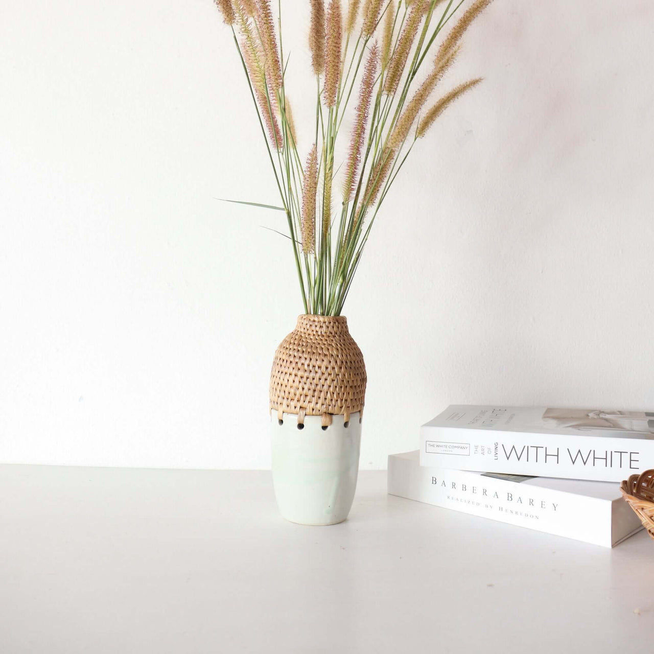 RA NI - Ceramic and Hand woven seagrass Vase