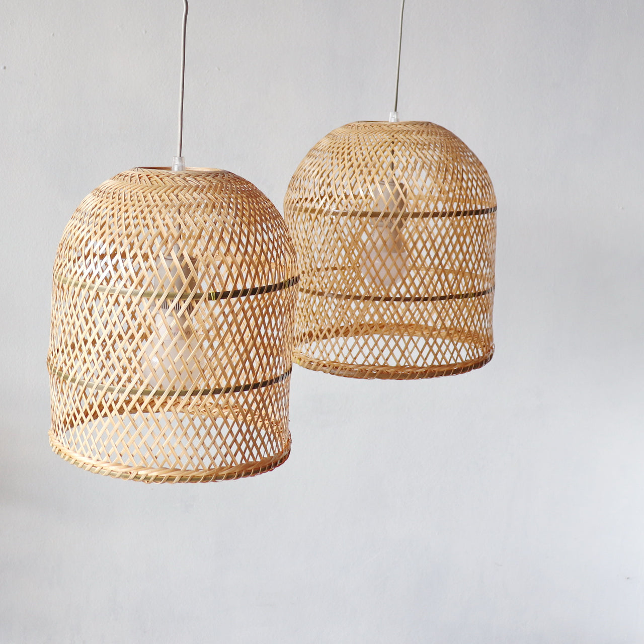 ARUN handwoven bamboo pendant light shade with natural woven texture, by Thai artisans